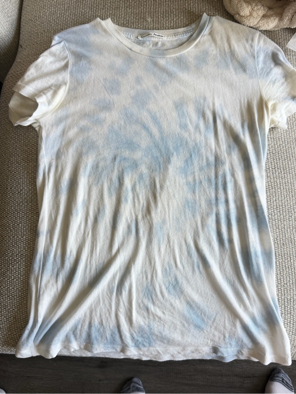 Reformation White Tee with Pale Blue Tie-Dye